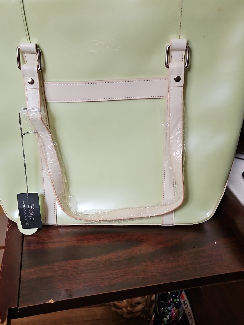 Beijo Minty Green Tote with Cream Accents